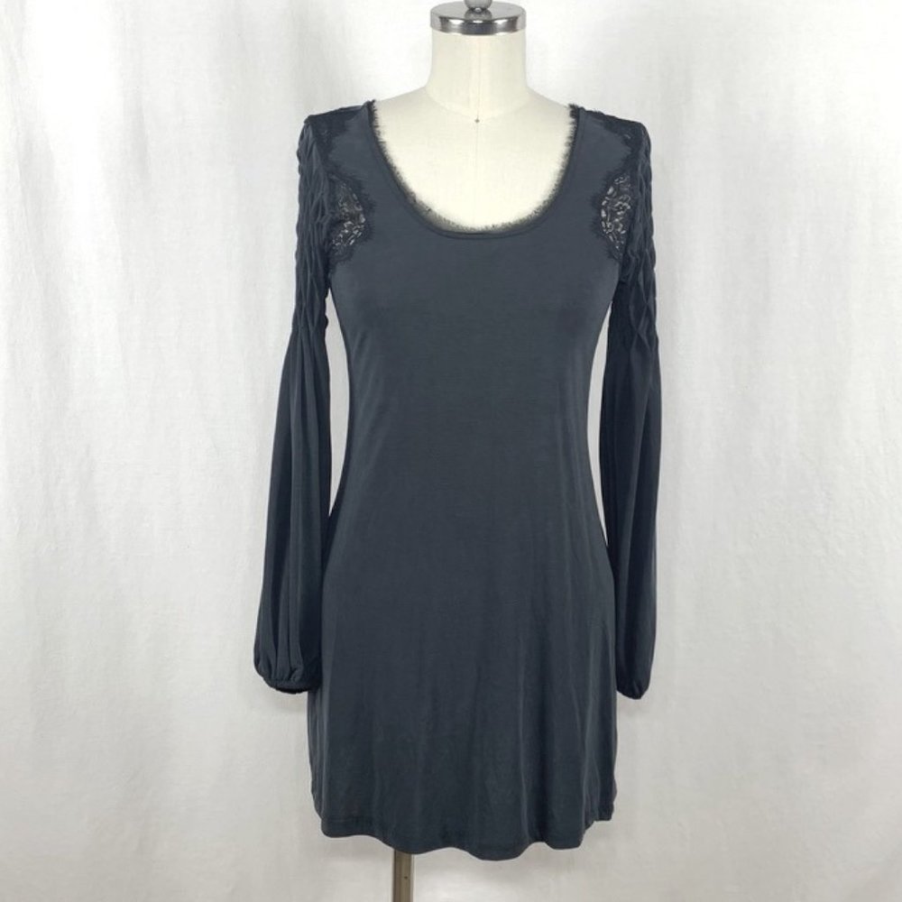 Free People Grey Jersey Smocked Dress with Lace